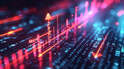 Obraz premium This arrow chart illustrates the digital transition abstract technology. Big data and company expansion, as well as supply and demand.
