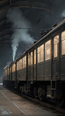 Fototapeta premium a train that is going down the tracks in the dark