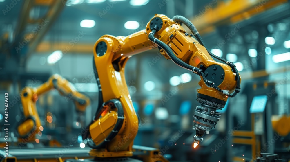 Poster using software connected to an industrial internet network, industrial welding robotic arm system ca