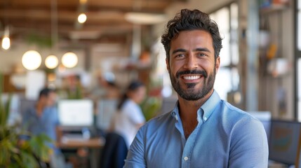 Obraz premium An elegant portrait of a businessman with a smile that brightens up his corporate office