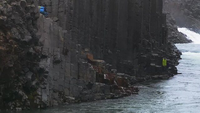 Aerial view of the Studlagil Canyon. Beautiful view ofJokulsa A Bru river. Superb outdoor scene of Iceland, Europe. Beauty of nature concept background.