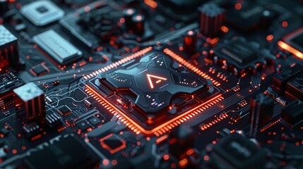 AI logo embedded in a computer chip, showcasing a nanotechnology AI chip concept design.