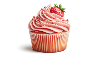 Strawberry cupcake  isolated on  white background