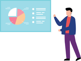 Boy is standing by business chart.