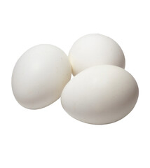 Side, close-up view of three eggs , isolated on white or transparent background. Healthy diet. 