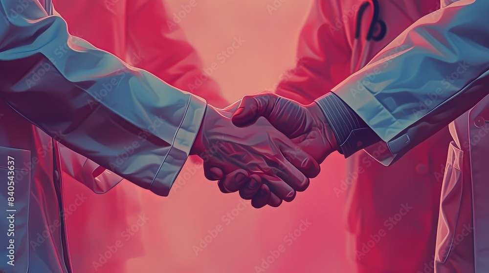 Poster handshake between three professionals. generative artificial intelligence