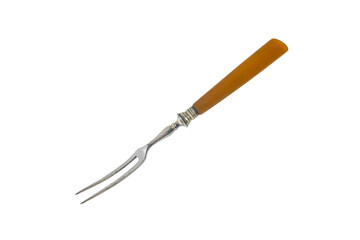 Vintage meat fork isolated on white background.