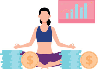 Girl is doing yoga near money.