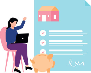 Girl completing house contract online.