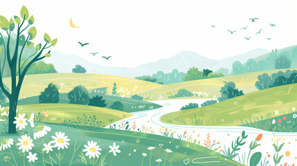 A country field with river background for graphic and web design