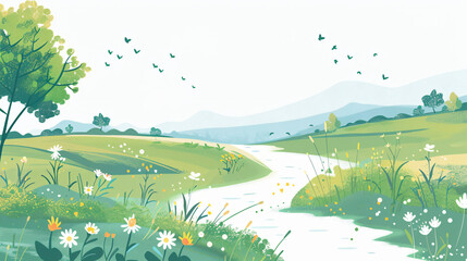 A country field with river background for graphic and web design