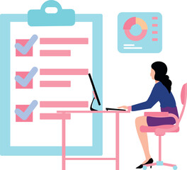 The girl is working on clipboard checklist.