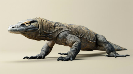 Obraz premium A Komodo dragon in a natural pose, showcasing its detailed scales and powerful presence, ideal for wildlife and nature themes.