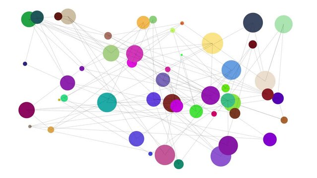 Network of Colourful Circles.
Randomly moving different size circles are connected by straight lines.
