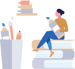 The girl is holding a paint tube.