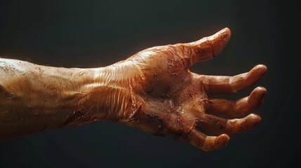 A hand with a fist clenched and a lot of blood on it