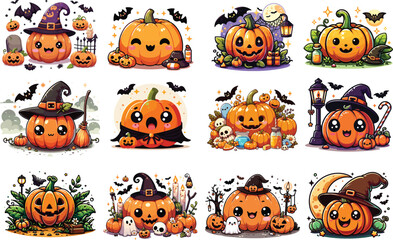 Cute and Charming Halloween Pumpkin Illustrations Collection in Vector Format