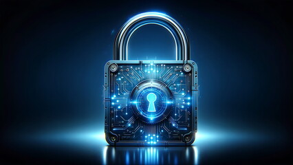 Cybersecurity Digital Padlock, High-Tech Secure Data Protection Illustration