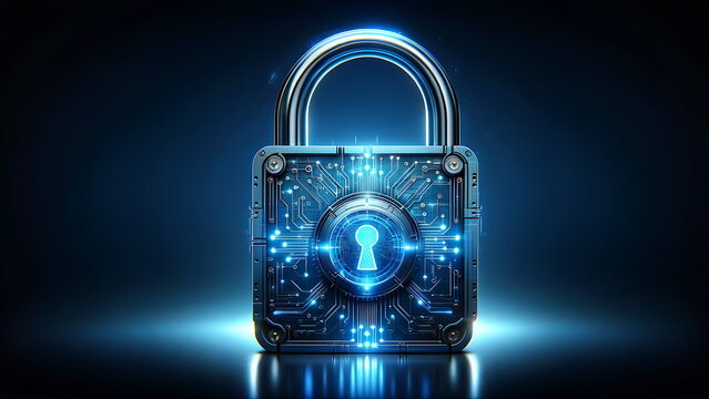 Cybersecurity Digital Padlock, High-Tech Secure Data Protection Illustration