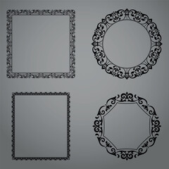 Set of decorative frames Elegant vector element for design in Eastern style, place for text. Floral black and gray borders. Lace illustration for invitations and greeting cards