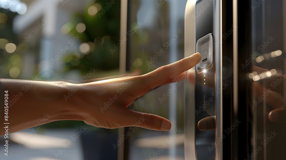Aufkleber detailed 3d render of hand pressing smart door lock button for keyless entry and security features