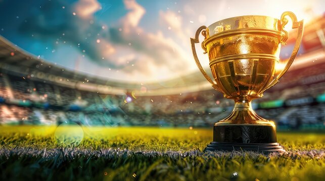  thropy soccer cup with stadium background