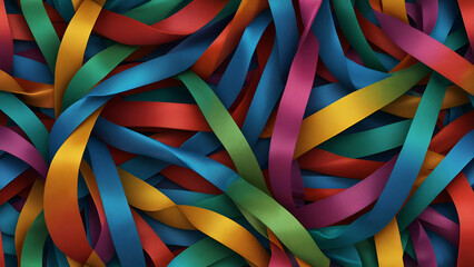 A dynamic 3D ribbon twisting with vibrant, multicolored hues, adding a playful and eye-catching element to any design project.