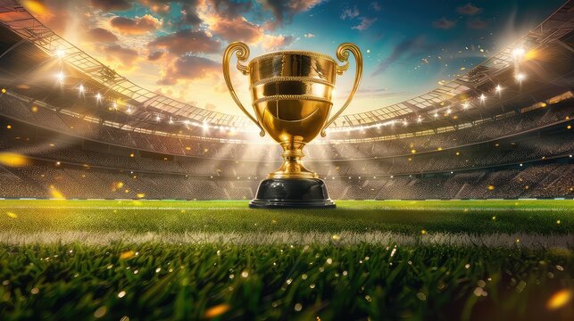  thropy soccer cup with stadium background