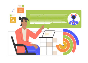 A handsome man sits with a laptop, makes a prompt to the neural network and receives an answer. The use of modern technologies and artificial intelligence in education, work, analysis and data search.