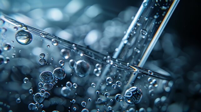 Produce a striking close-up photo of a reusable metal straw with condensation droplets