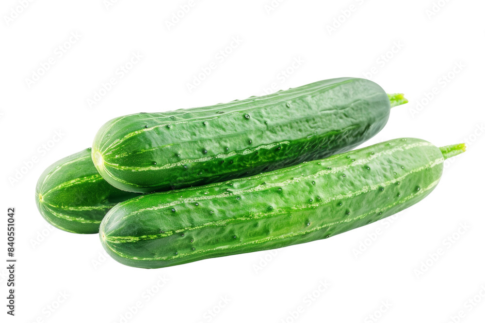 Poster fresh green cucumbers isolated on white background - high-quality image of three crisp cucumbers per