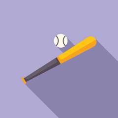 Minimalist vector illustration of a baseball bat and ball with shadow on a purple background