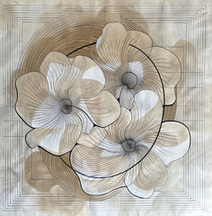 geometric beige floral linear drawing
