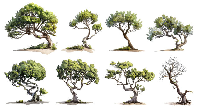 set of arbutus tree with  transparent isolated background