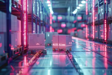 Logistics control. Future logistics. Package tracking and cargo relocation, inventory management scanning. systems.