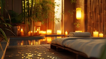 Close-up of back massage in serene spa, warm ambient lighting, wellness focus