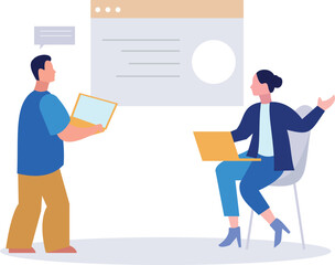 A boy and a girl are talking about a web page.