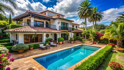 Fototapeta premium Modern villa with pool and garden ai generated 
