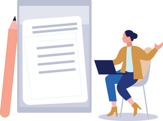 A girl is sitting on a chair working on a laptop.