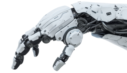 Close-up of a futuristic robotic hand with intricate mechanical details, illustrating advanced technology and automation.