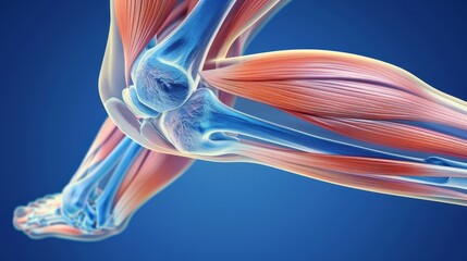 A skeleton foot with a red bone and a black background