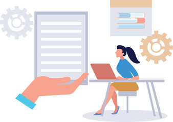 A girl is working on a laptop and looking for an online content.