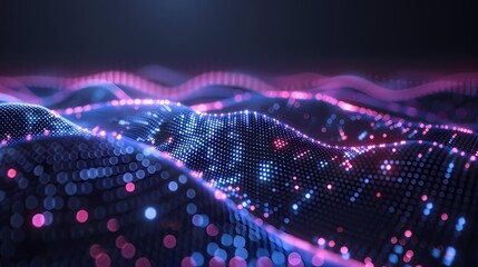 Digital technology music wave city landscape poster background