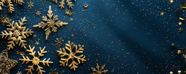 A Christmas minimalist background featuring golden snowflakes - contains 3D illustrations