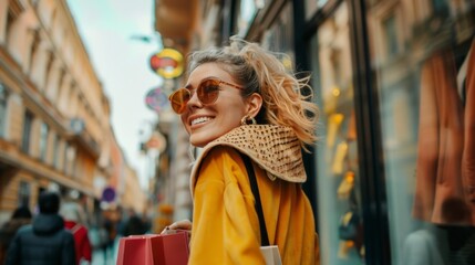 Fototapeta premium beautiful woman shopping in stores