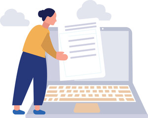 Girl looking at document on laptop.