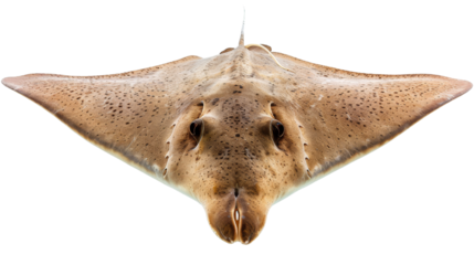 High-resolution image of a brown stingray isolated on white background. Suitable for marine life, ocean, and wildlife themes.