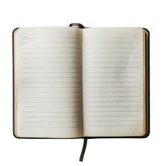 Open lined journal with blank pages ready for writing or note-taking, isolated on white background. Ideal for writers, students, and professionals.