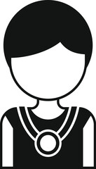 Black and white vector icon of a female figure with a medal, representing achievement or authority