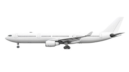 Obraz premium Side view of a large, modern commercial airplane isolated against a white background, perfect for aviation or travel-related content.